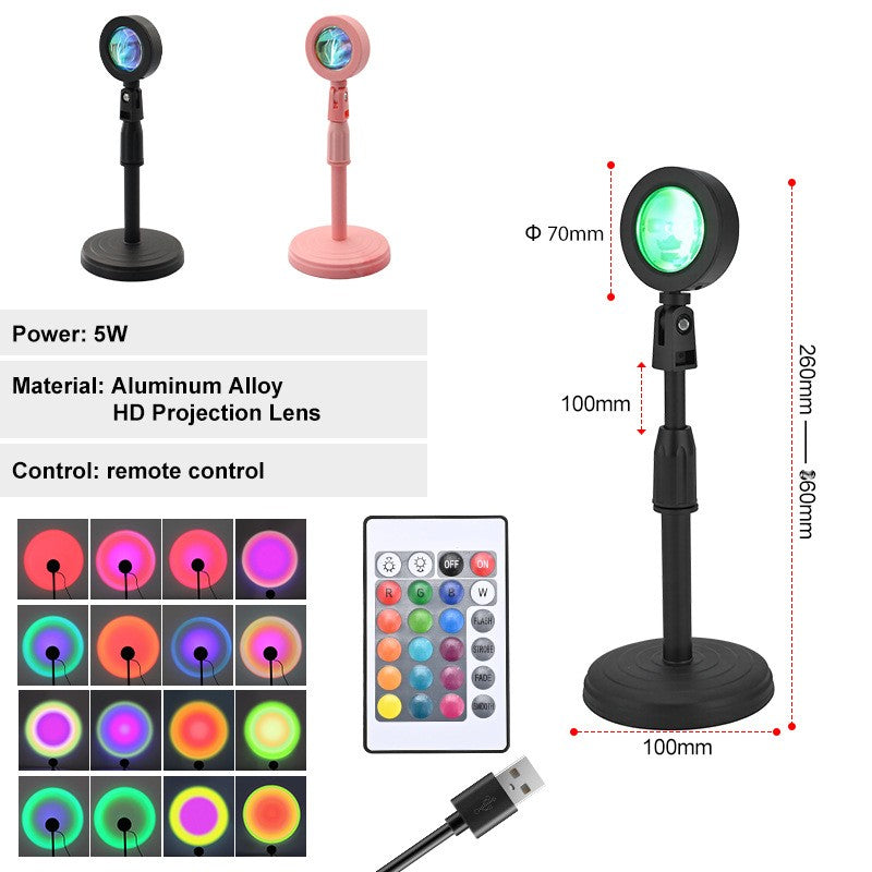 USB sunset projection ambient lamp, USB cable and base detail