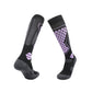 Sport ski socks knit with contrast panels and a plush cushioned sole on a white ground