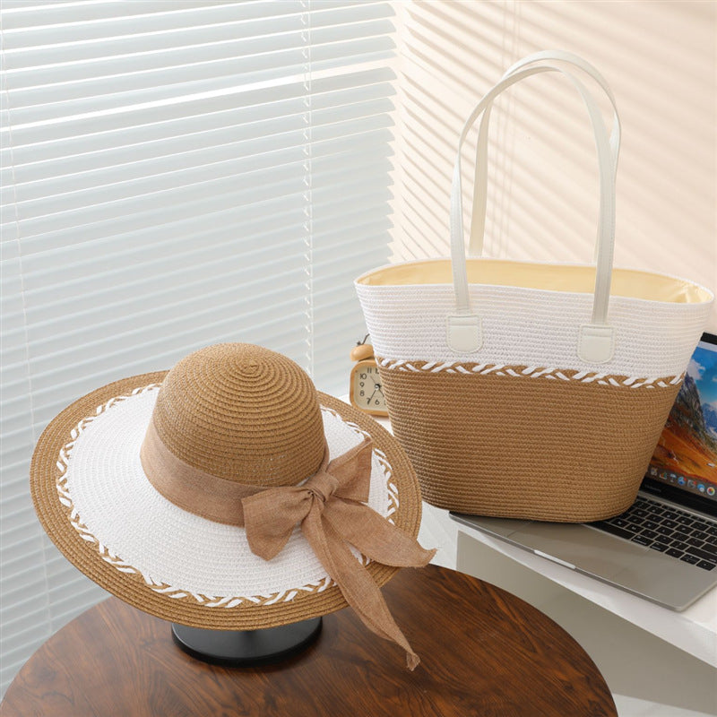 Bow Design Sun Hat and Bag Set | front view product shot