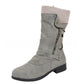 Gray matte mid calf slouch boot with a knit cuff, a diagonal zipper and a strap, option Gray size 39