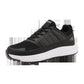 Mens golf shoe shown from the heel with a cushioned low top collar