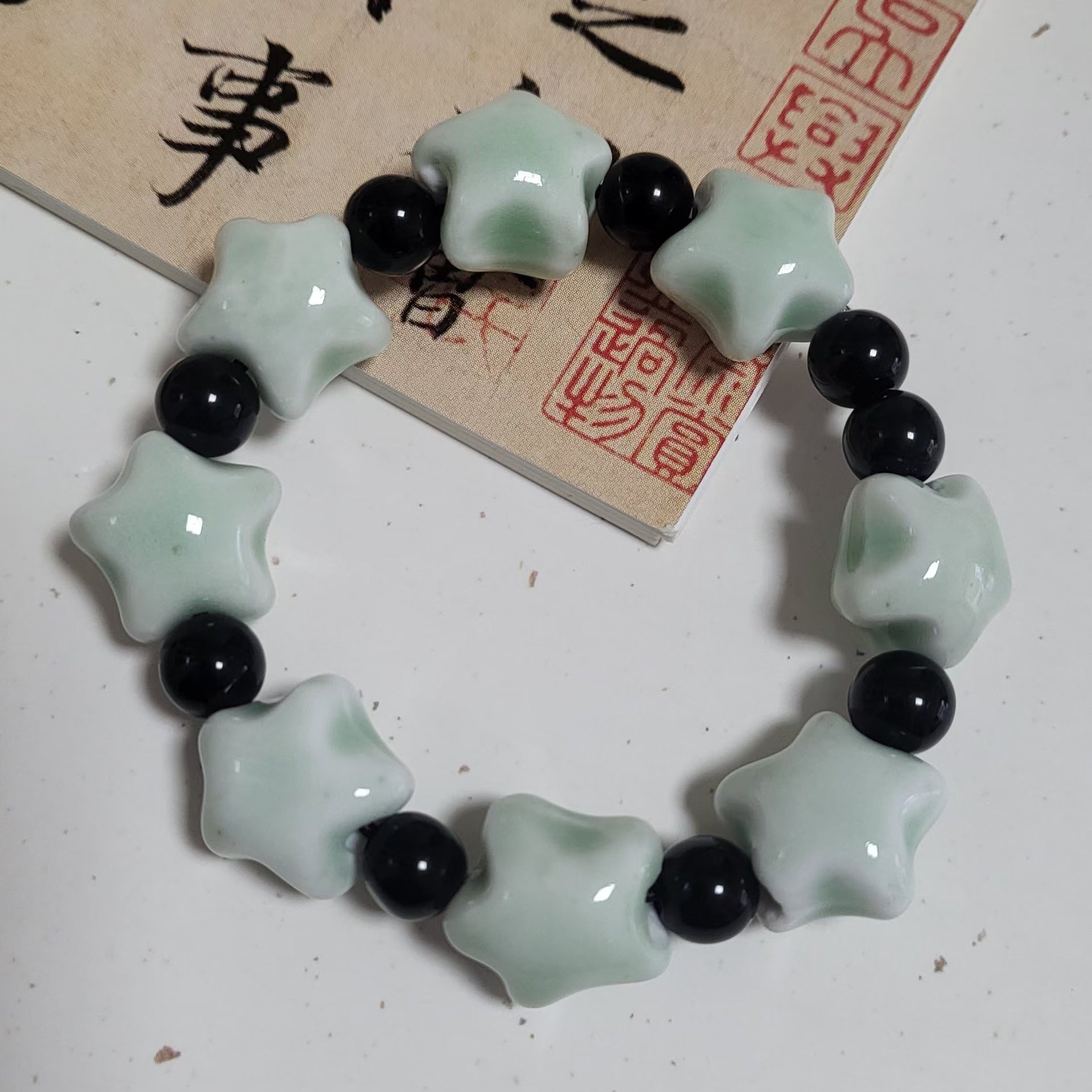 Handmade Ceramic Beads Strand | secondary detail close up