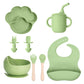 Green 8-piece set 2 with a paw plate, a cup with a straw, a bowl, utensils and a bib