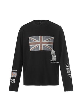 Mens Union Jack Print Cotton Blend Long Sleeve T-Shirt