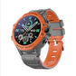 Orange kids smart watch option photo with an analog style watch face and a grey and orange wristband