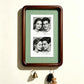Option 6inch Hook Style 3: dark wood wall photo frame with fine green striped backing and two key hooks