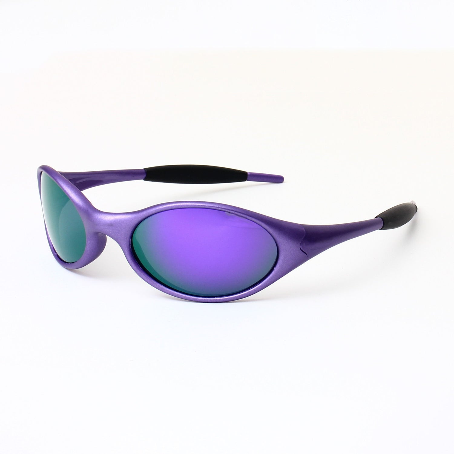Sport sunglasses held in hand to show the frame size and scale