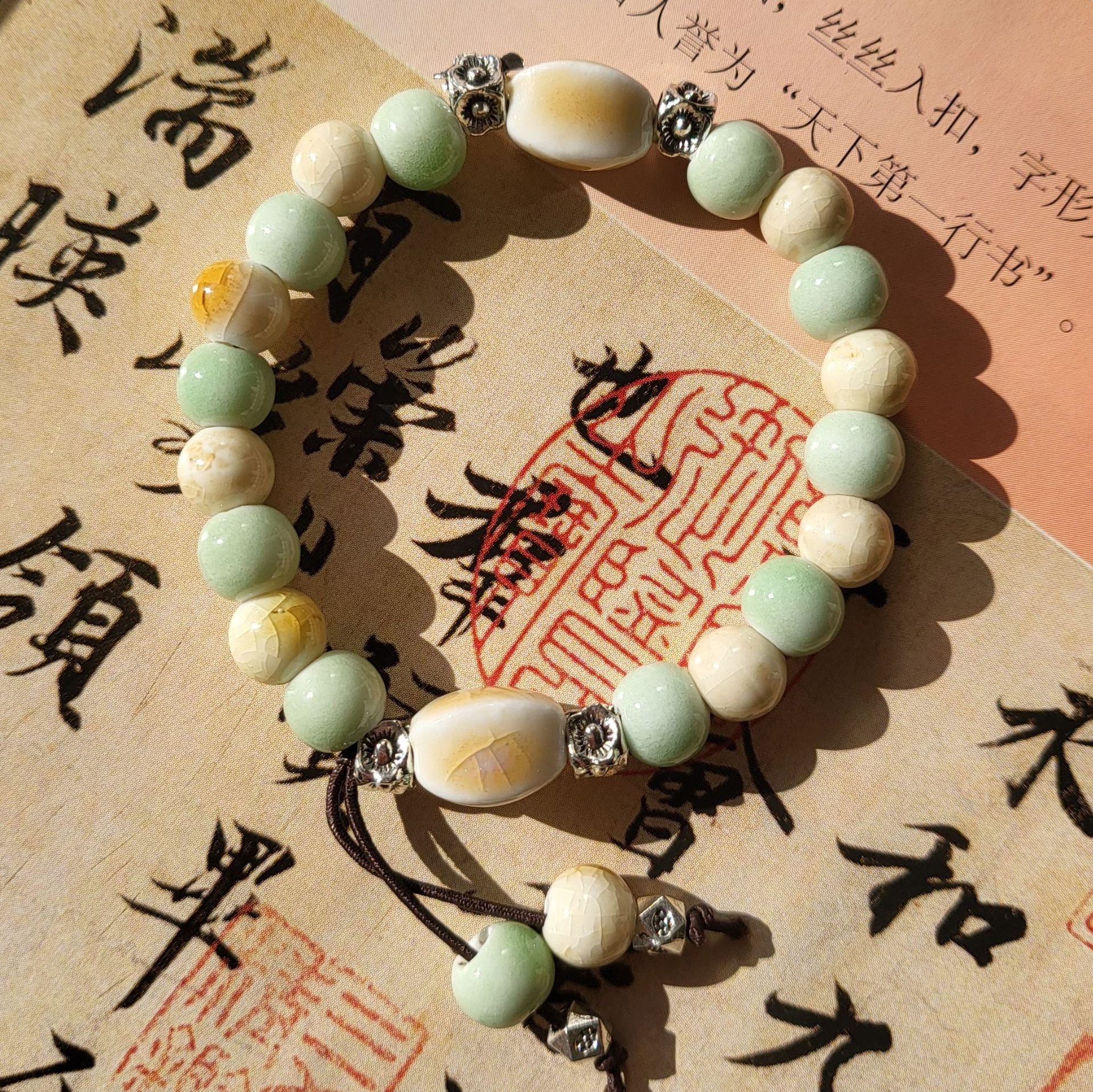 Handmade Ceramic Beads Strand | product flat lay overview