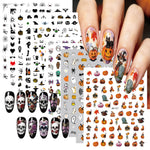 Self adhesive Halloween nail art stickers with pumpkin, skull and ghost designs