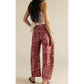 Floral Print Denim Wide Leg Trousers