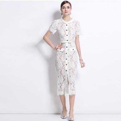 Hollow-Out Lace Maxi Dress | front view product detail