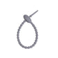 Soft silicone tadpole cable tie coiled into a loop to show the reusable cinch closure