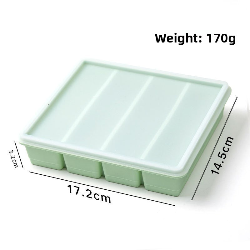 Four cavity strip tray with lid, 17.2 by 14.5 by 3.2 cm, 170 g, option 4 Cavities Strip Tray, Light Green