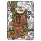 Colour your own wool felt throw covered in black outline doodle art, spread flat