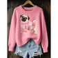 Pink womens 3D print knit look pullover top with a pug motif, product photo