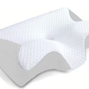 Contour memory foam pillow in light grey mesh colorway showing the shaped head hollow and neck ridge