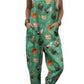 Green chicken print bib overalls with side pockets and rolled cuffs, option photo for size XL