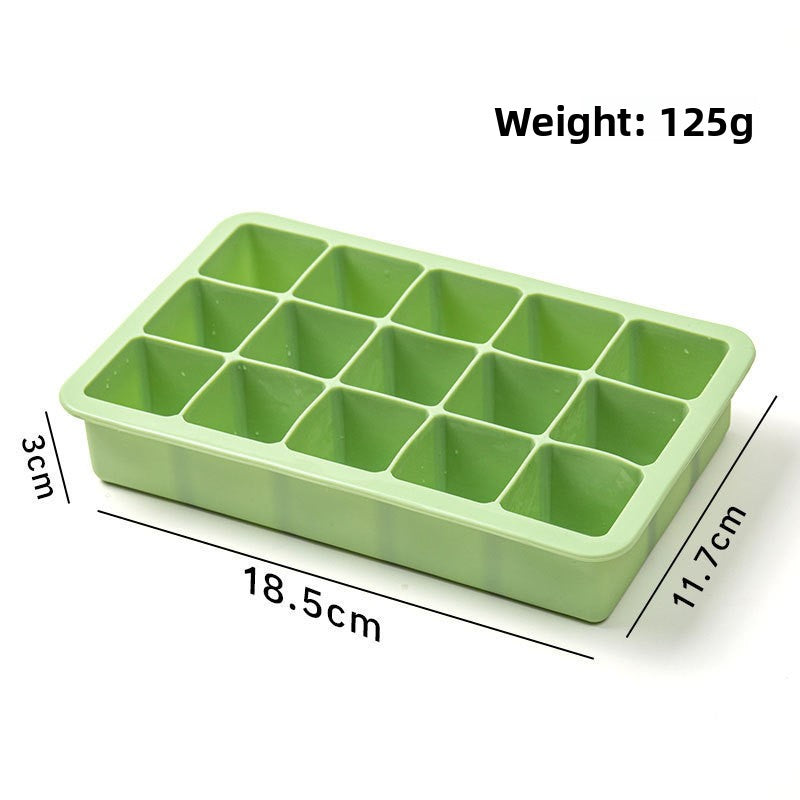 Fifteen cavity cube tray without lid, 18.5 by 11.7 by 3 cm, 125 g, option 15 Cavities Cube Tray, Green