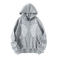 Hood and collar detail of the rhinestone butterfly zip hoodie with drawstring
