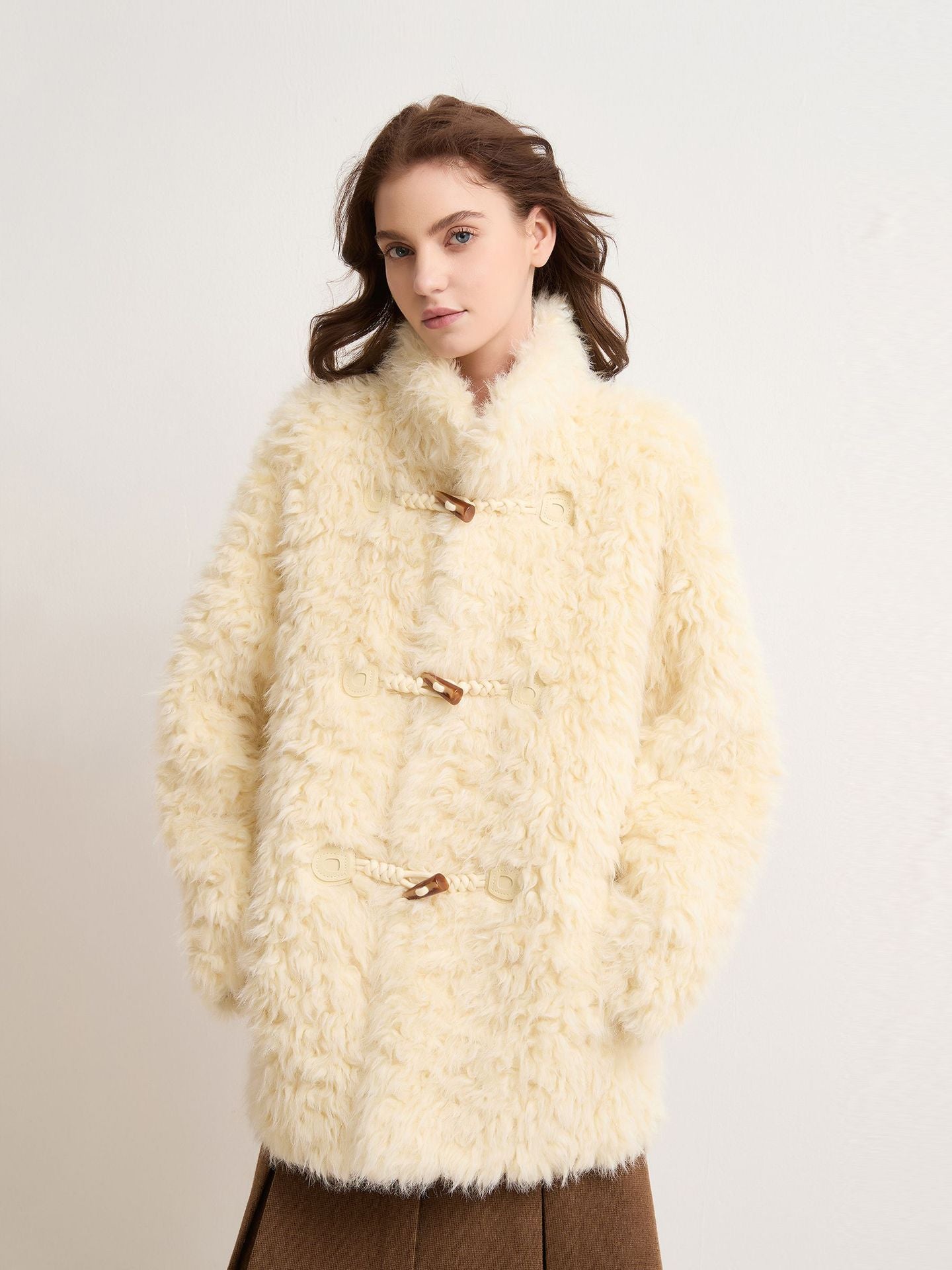Faux Shearling Winter Coat | stand collar close up detail