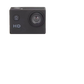 Bare black action camera body with the lens and mode button on white