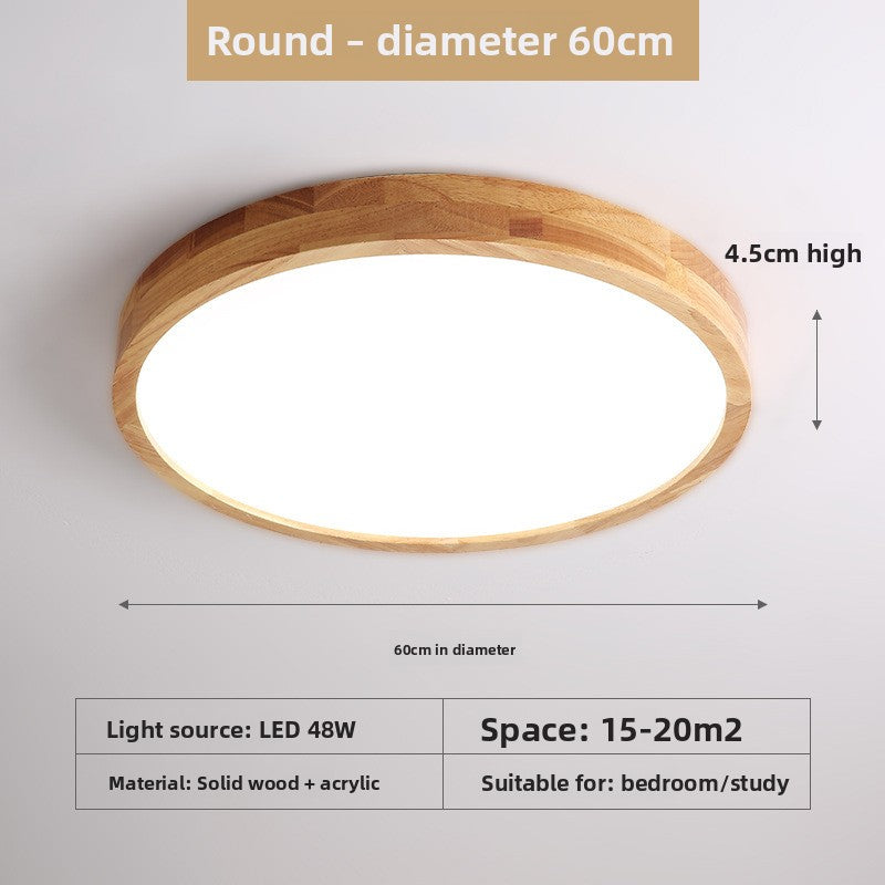 Round 60 cm solid wood LED ceiling lamp, 4.5 cm high, 48 W, for 15 to 20 square meters, three-color option