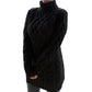 Black option, size XL: chunky cable knit turtleneck sweater dress with ribbed hem