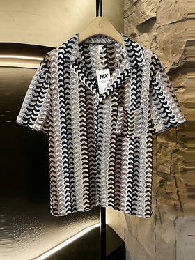 Retro Woven Hollow Jacquard Short Sleeve Shirt