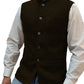 Coffee Brown herringbone stand collar vest over a white shirt, size S