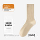 Oat ribbed mid-calf socks laid flat beside their individual pack, free size
