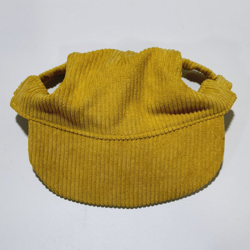 Corduroy pet baseball cap with two ear openings and a front brim