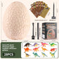 Dinosaur egg excavation kit shown with mini dinosaurs and digging tools