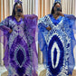 African print kaftan maxi dress with wide sheer mesh oversleeves and a V neckline