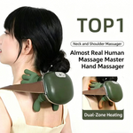 Olive green cordless neck and shoulder massager with four silicone kneading nodes