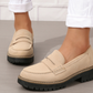 Beige women's penny loafer with chunky lug sole and 4 cm heel, size EU 40 option