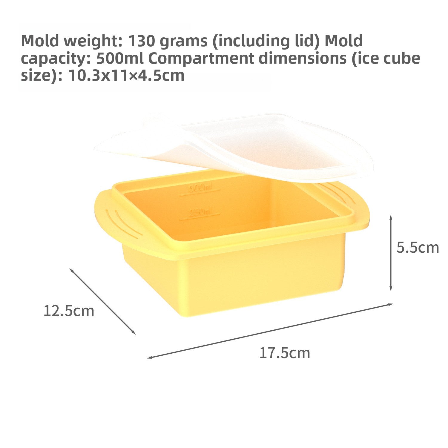 Flexible platinum silicone ice cube tray in a strip mould layout for freezer food storage