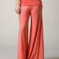 Full length coral palazzo yoga pants with fold over waist