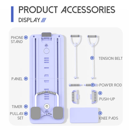 Purple folding multifunction fitness board against a neutral wall in daylight