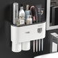 Wall mounted organizer with a drawer, two rinse cups and toothbrush slots