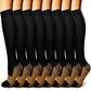 Multi color compression sock set shown flat with reinforced toe and heel zones