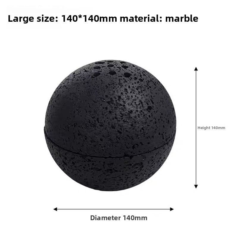 Black lava stone burner sphere, large size 140 by 140 mm, porous surface with holes at the top