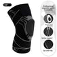 Sports knee brace with reinforced padded kneecap panel and adjustable support strap