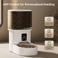 White pet feeder dispensing kibble into the moulded feeding tray