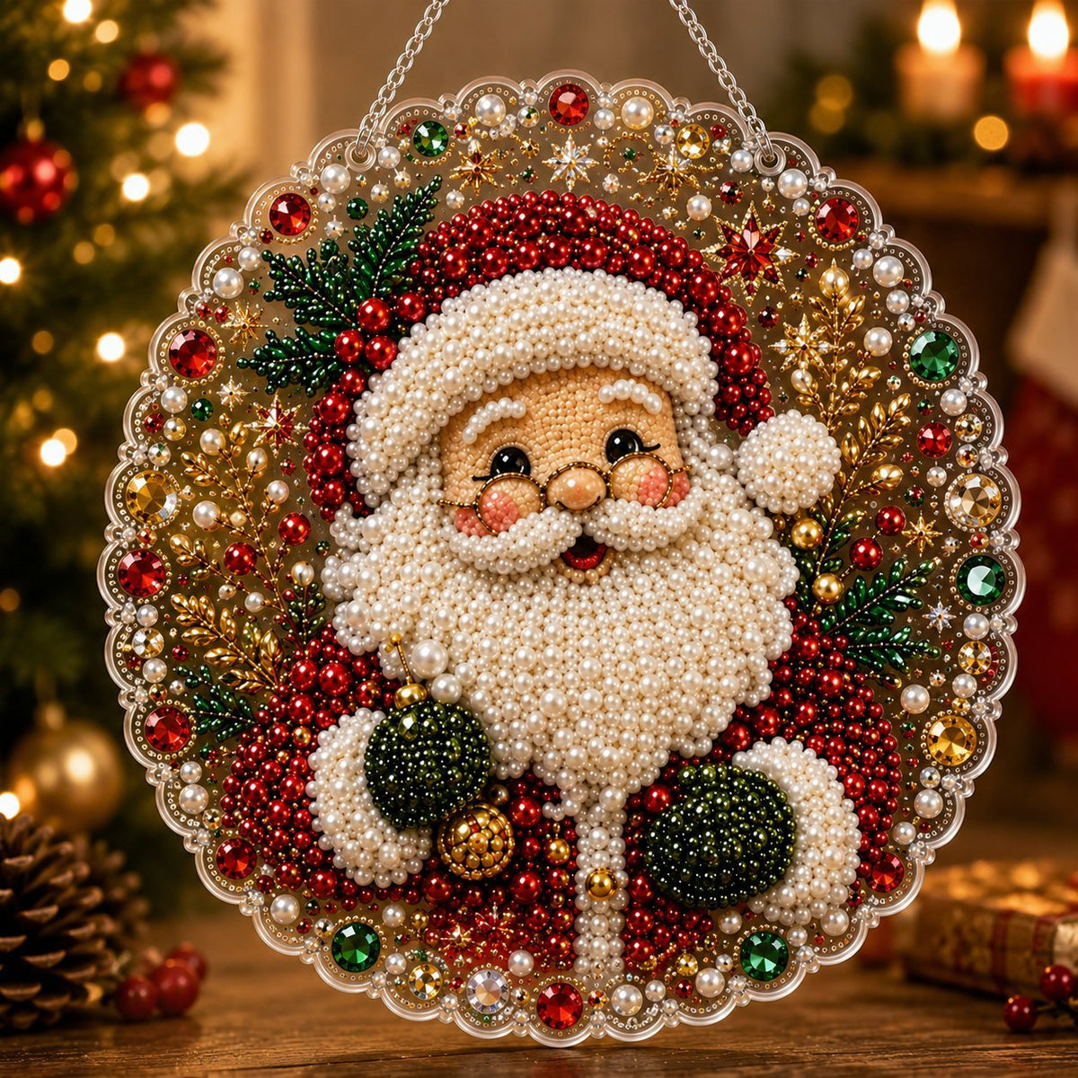 DIY diamond painting kit ornament with a pen, glue pad and bead trays