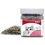 Catnip bubble toy for cats, front view of the bottle with built-in wand cap