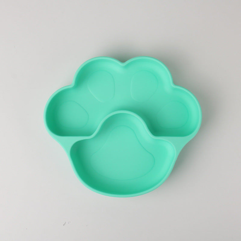 Cyan mint bear paw plate alone, with a wide pad and a toe section, on a gray background