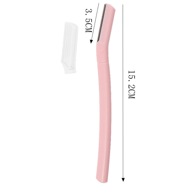 Pink eyebrow razor with its clear cap, labelled 15.2 cm overall and 3.5 cm head, option Pink