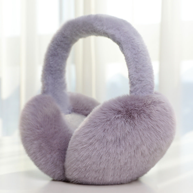 Gray Plush Band foldable plush winter earmuffs, front three quarter view