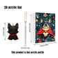 Flat acrylic dog ornament with measurements 3.7 cm tall and 0.3 cm thick beside the advent calendar box, 2D acrylic text