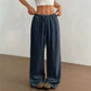 Full length view of wide leg palazzo cotton trousers falling to the floor